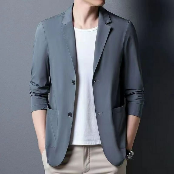 Spring and summer thin solid color men's casual small suit Korean men's business single western sun protection suit jacket men-dark grey-XXXL