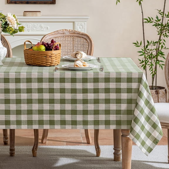 Spring checkered tablecloth rectangular table cotton linen fabric picnic checkered tablecloth farmhouse washable non-crease French checkered tablecloth outdoor birthday party use, green, 6075