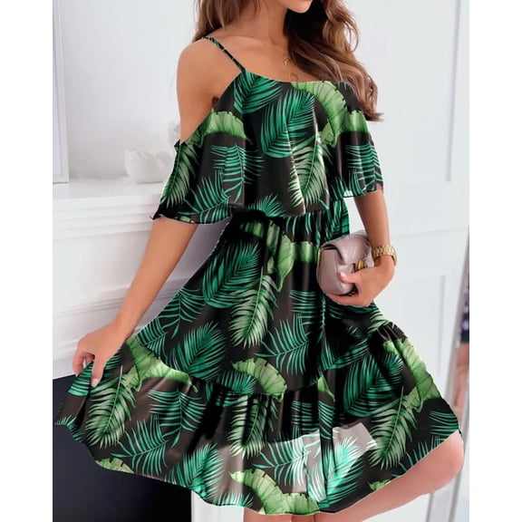 Spring chiffon printed off-shoulder sexy dress fashion dress