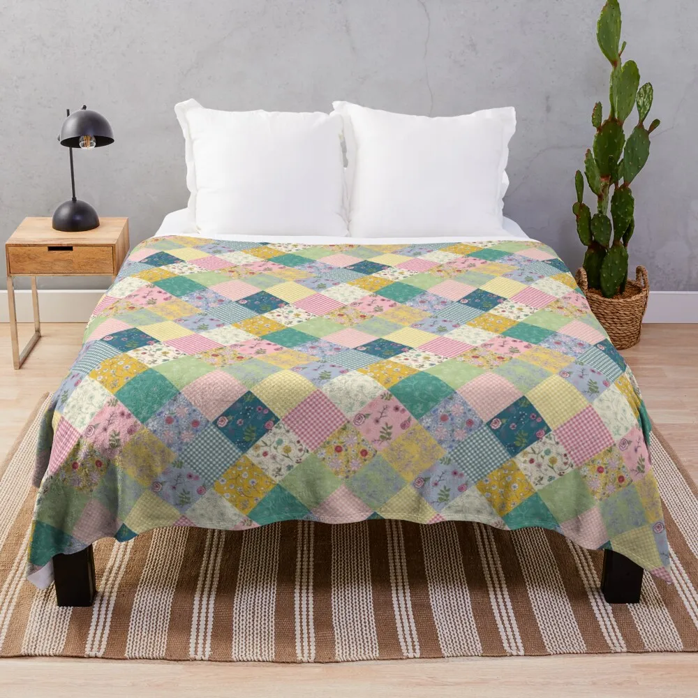 Spring cottage patchwork diamond quilt by Tea with Xanthe Throw Blanket