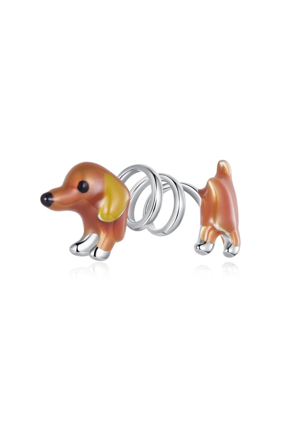 Spring dachshund bracelet charm, Genuine 925 Sterling Silver, Compatible with Most Charm Bracelet