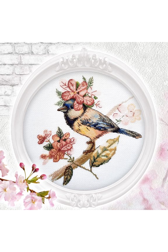 RTO Cross Stitch Embroidery Kits for Adults Birds, Flowers - Spring Decoration 16.5x17.5cm/6.5x6.9 16CT