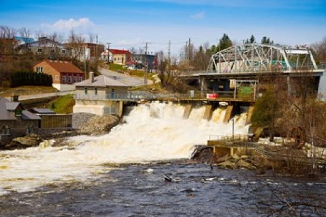 Spring flood at Hydro Falls on Muskoka River Bracebridge Ontario Canada Canvas Art - Panoramic Images (36 x 24)