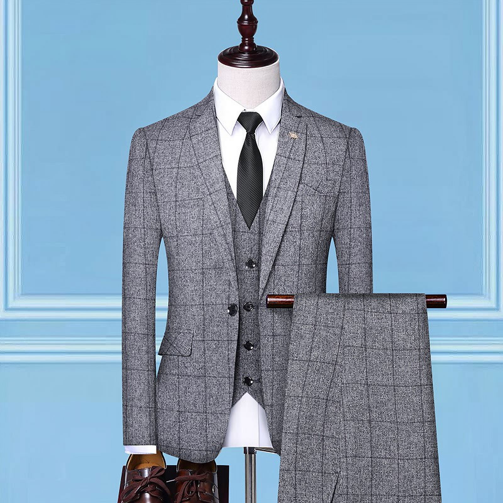 Spring groom slimfit plaid suit threepiece Korean wedding man men's