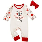 Spring hue Newborn Baby Girls Valentines Outfits My First Valentine's Day Romper Bodysuit Jumpsuit Pajamas Clothes Set 0-24M