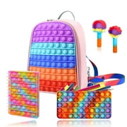 Spring hue Pop School Backpack for Girls, Poppit School Bag Set with Pop Class Notebook Stationery Storage Bag Poppet Pencil Case, Fidget Christmas School Supplies Package