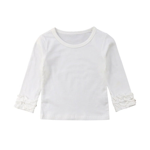 Spring hue Toddler Baby Girl Long Sleeve T-shirt Crew Neck Cotton Ruffle Tops