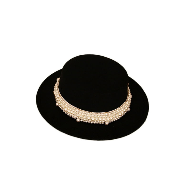 Spring hue Toddler Girl Retro Top Hat Autumn Fat top Pearl Hat Elegant Cap 2 6T