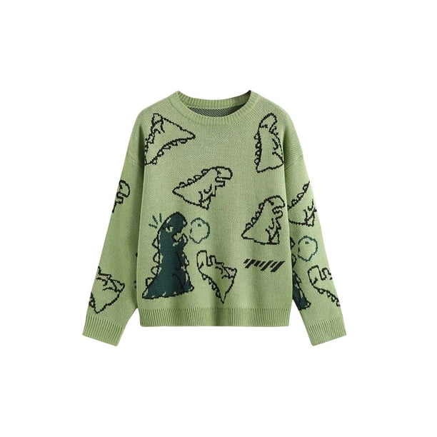 Spring hue Unisex Y2K Fashion Dinosaur Cartoon Sweater Oversized Long Sleeve Sweater Retro Couple Top Walmart Business Supplies