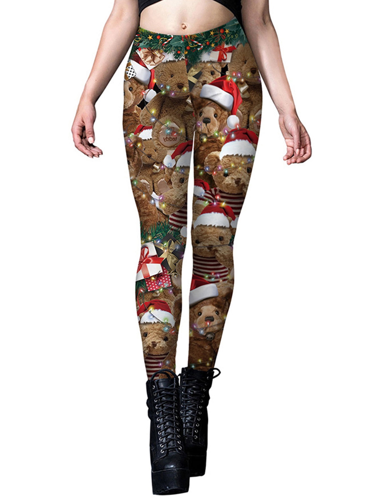 Spring hue Women Christmas Leggings High Waist Trousers Santa