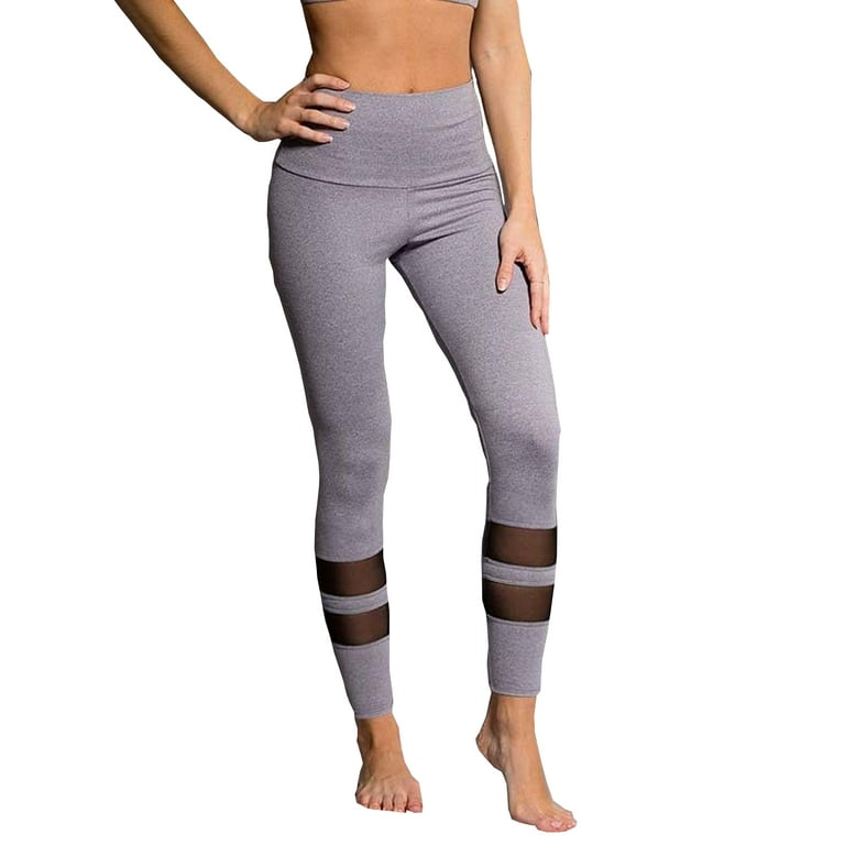 Spring hue Women High Waist Yoga Tummy Control Mesh Workout Leggings 