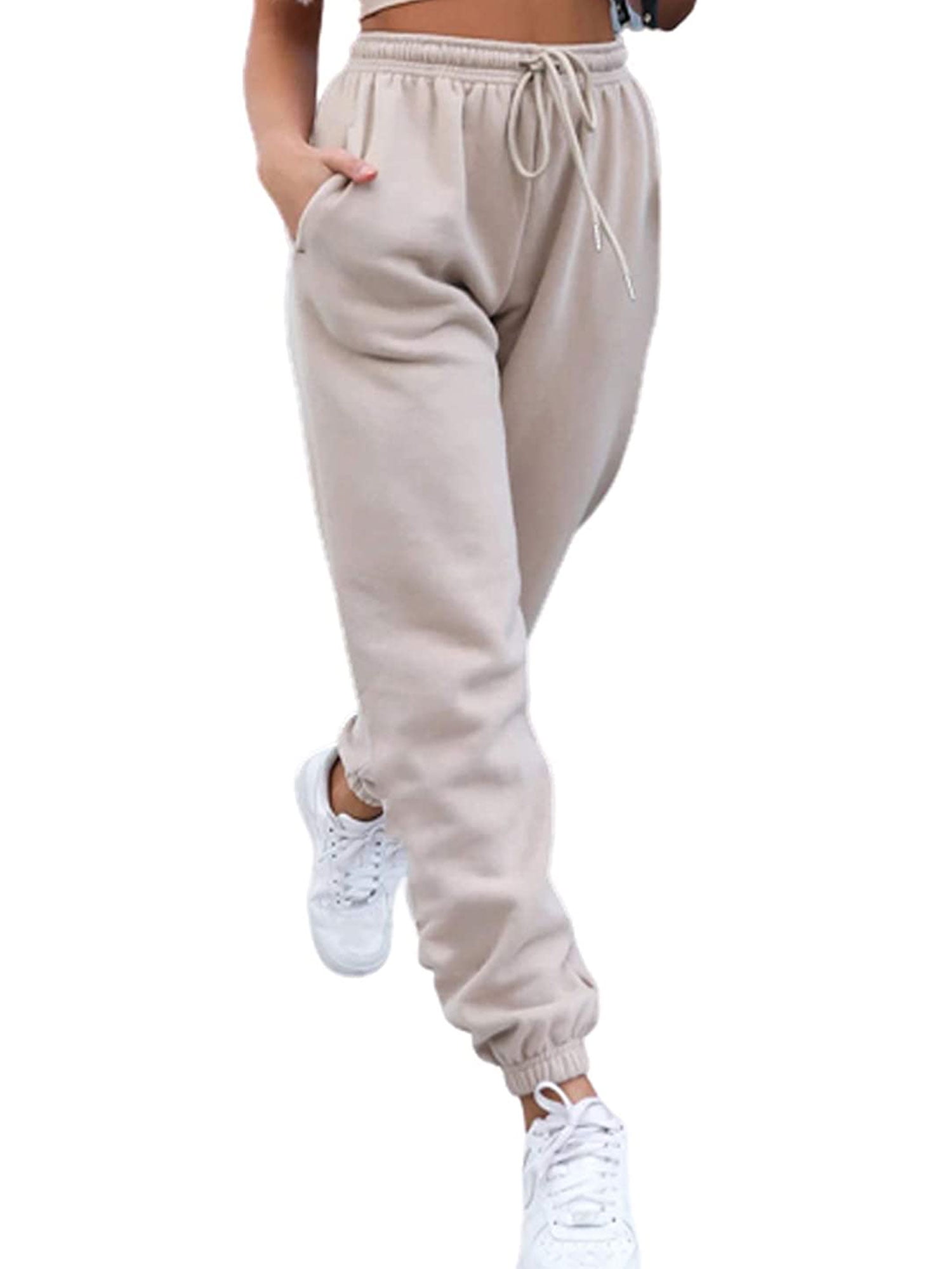 Spring hue Women Loose Sweatpants Elastic Waist Drawstring Sports Jogger  Pants with Pockets 