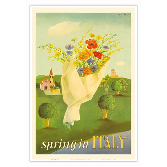 Spring in Italy - Vintage Travel Poster by Delfo Previtali c.1950s - Master Art Print (Unframed) 13in x 19in