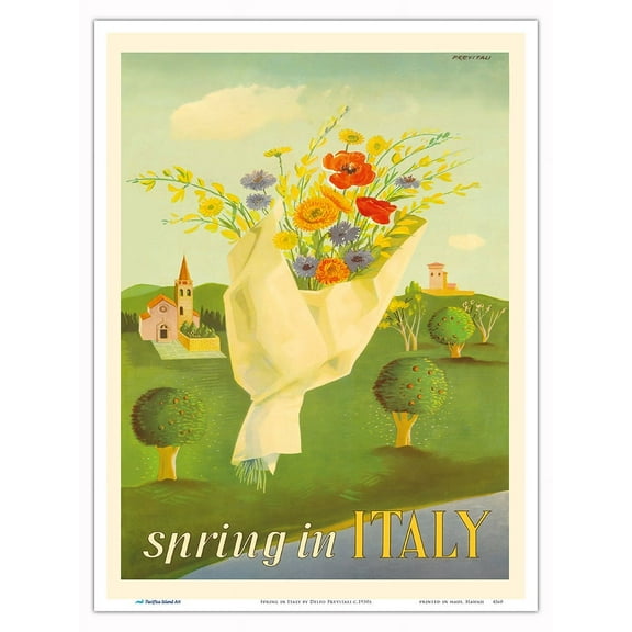 Spring in Italy - Vintage Travel Poster by Delfo Previtali c.1950s - Master Art Print (Unframed) 9in x 12in