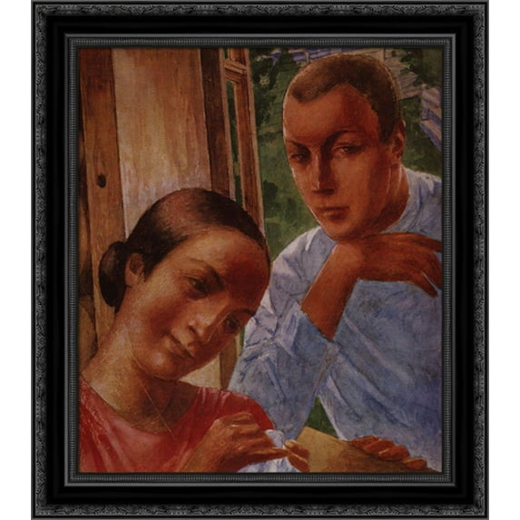 Spring in the Country 20x20 Black Ornate Wood Framed Canvas Art by Petrov Vodkin, Kuzma