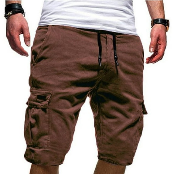 Spring into Pants from $10,AXXD Sport Solid Bandage Loose Sweatpants Drawstring Shorts Clearance Men Elastic Waist Khaki Pants Brown 8