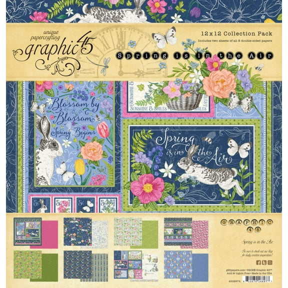 Graphic 45 Collection Pack 12"X12"-Patterns & Solids, Spring Is In The Air