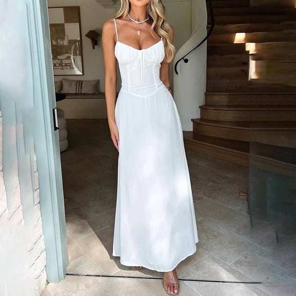 Spring new women's clothing European and American style dress, lace-up A-line solid color suspender dress