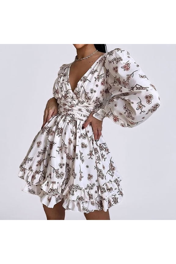 Spring new women's clothing dress, fashionable and sexy backless printed pleated short dress