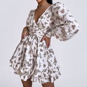 Spring new womens clothing dress, fashionable and sexy backless printed pleated short dress