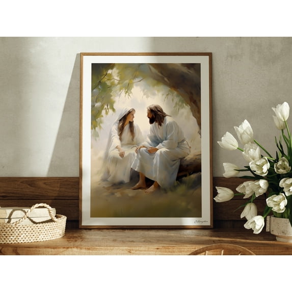 Spring of Life Jesus Christ Portrait God Peace Wall Art Jesus Embracing Woman, Unframed Paper Poster 8x10in