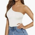 thumbnail image 1 of Spring's Savings Womens Bodysuits Deals under $5,GaThRRgYP Women's Casual Sleeveless Sloping Shoulder Tight Fitting Open Gear Bodysuit, 1 of 1