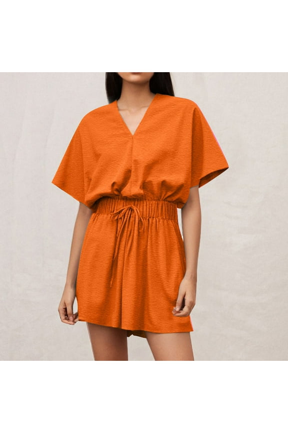 Spring/summer New Women's Casual V Neck Pocket Jumpsuit Jumpsuit Fitted Rompers for Women Juniors Jumpsuits And Rompers Ladies Jumpsuits Women Sequins Jumpsuits Wide Leg Jumpsuits Women Rompers Summer