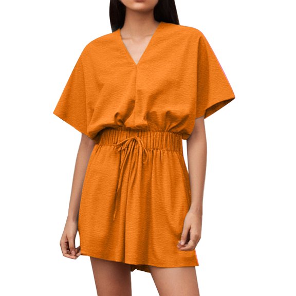 Spring/summer New Women's Casual V Neck Pocket Jumpsuit Jumpsuit