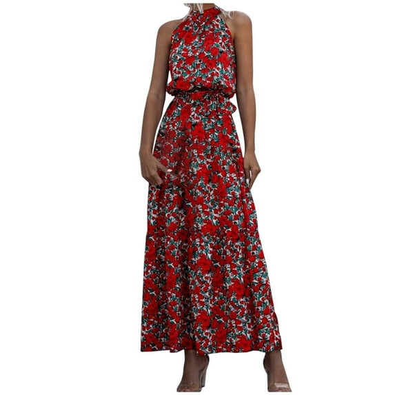 Spring/summer Women's Polka Dot Print Strap Dress Long Skirt