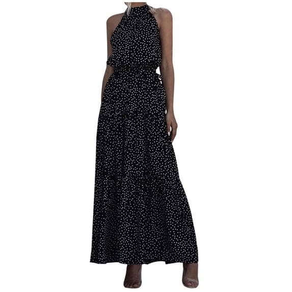 Spring/summer Women's Polka Dot Print Strap Dress Long Skirt