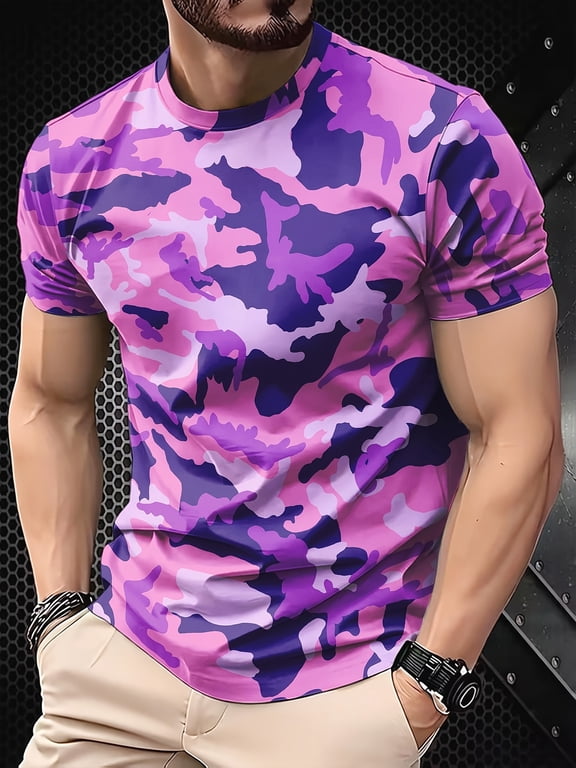 Spring and summer retro design men's camouflage 3D printed short-sleeved T-shirt soft and comfortable polyester fabric men's and women's printed short-sleeved 3D clothing loose version large size