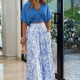thumbnail image 1 of Spring women's clothing shirt top set V-neck printed wide-leg pants fashion set, 1 of 7