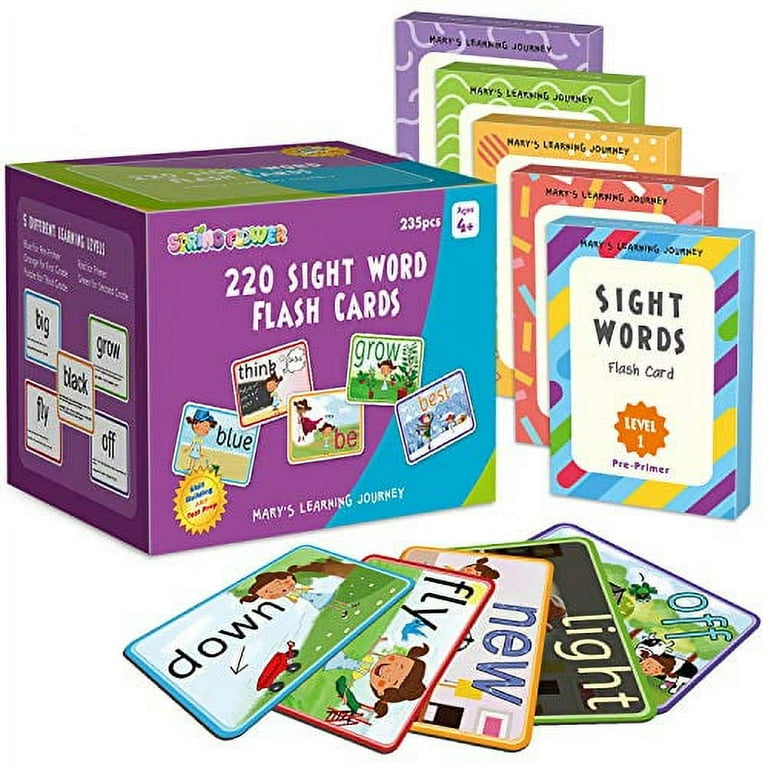 SpringFlower Sight Words Flash Cards with Pictures,Motions&Sentences, 220 Dolch Sight Words for Preschool, Kindergarten, 1st, 2nd & 3rd