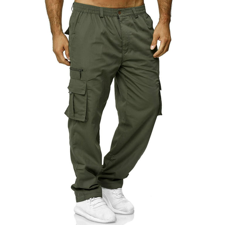 SpringTTC Men Multi Pockets Straight Leg Combat Cargo Pants 
