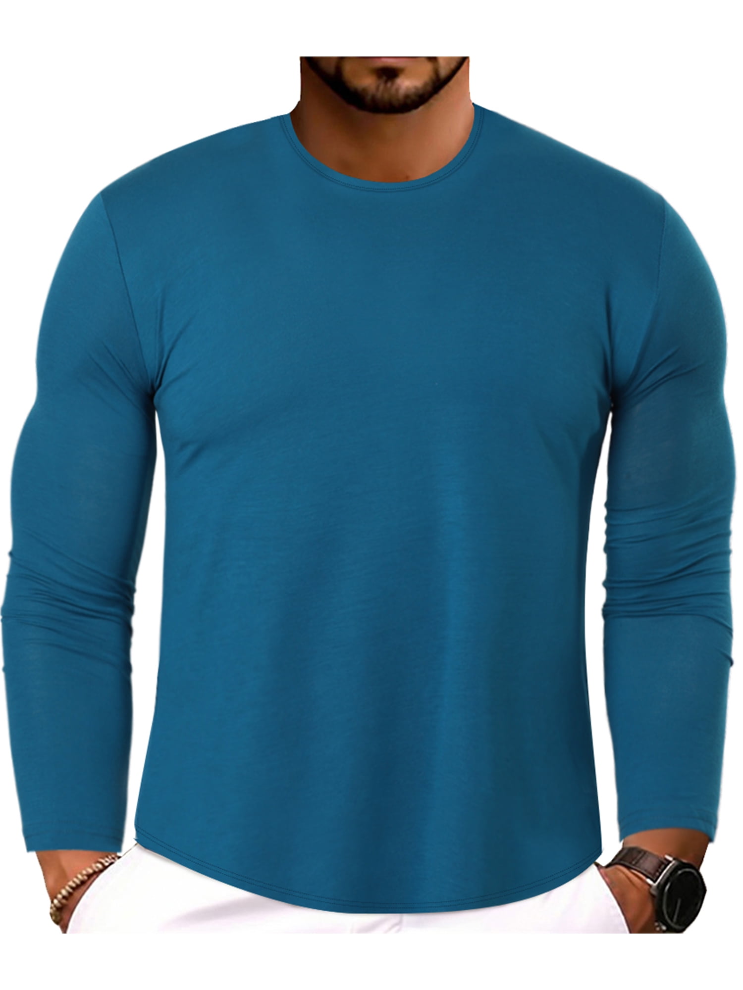 SpringTTC Mens Leisure Round Neck Long Sleeve Slim Fit