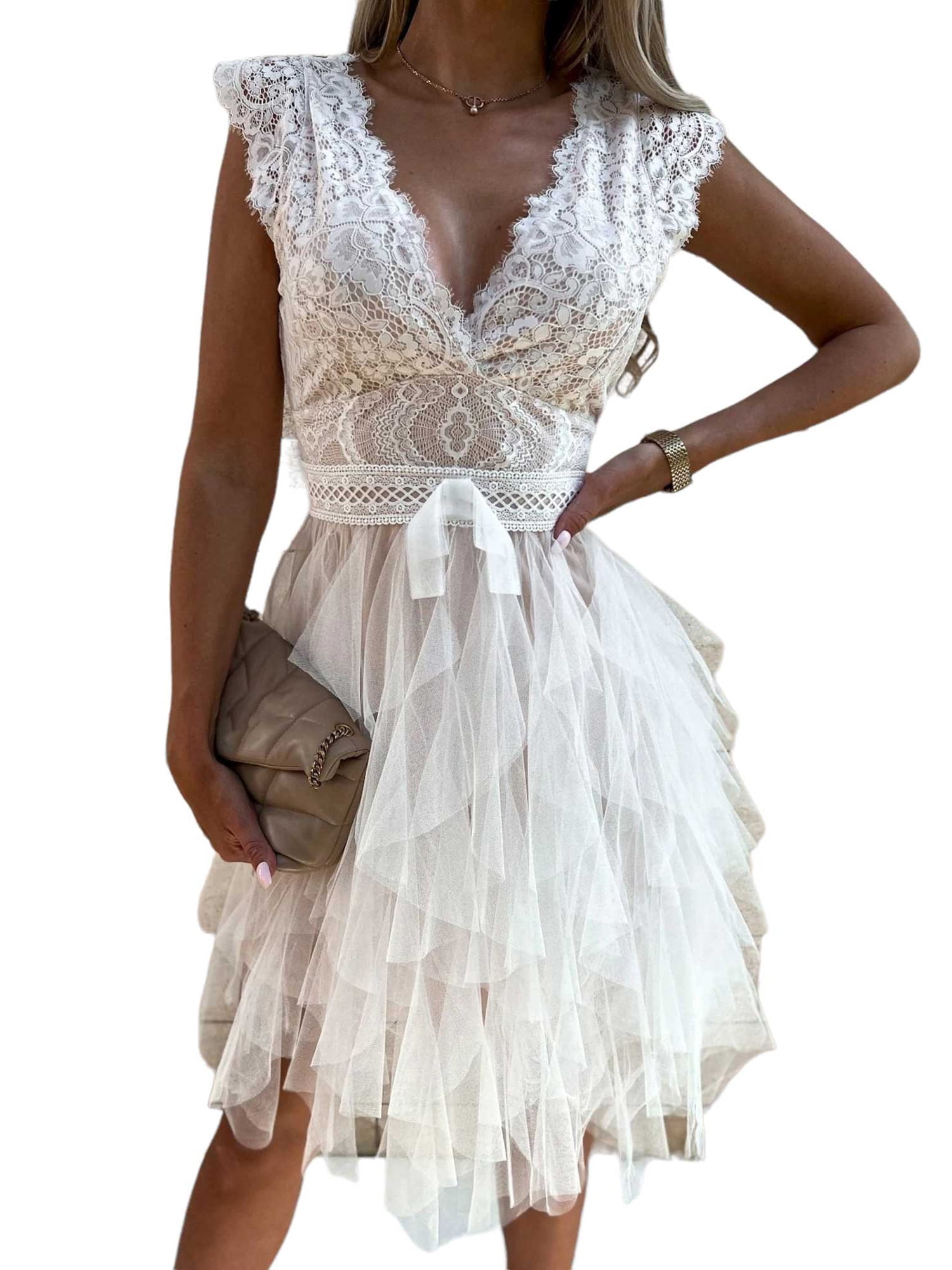 SpringTTC Party Wedding Cocktail Ball Gown Sexy Lace Womens Mini