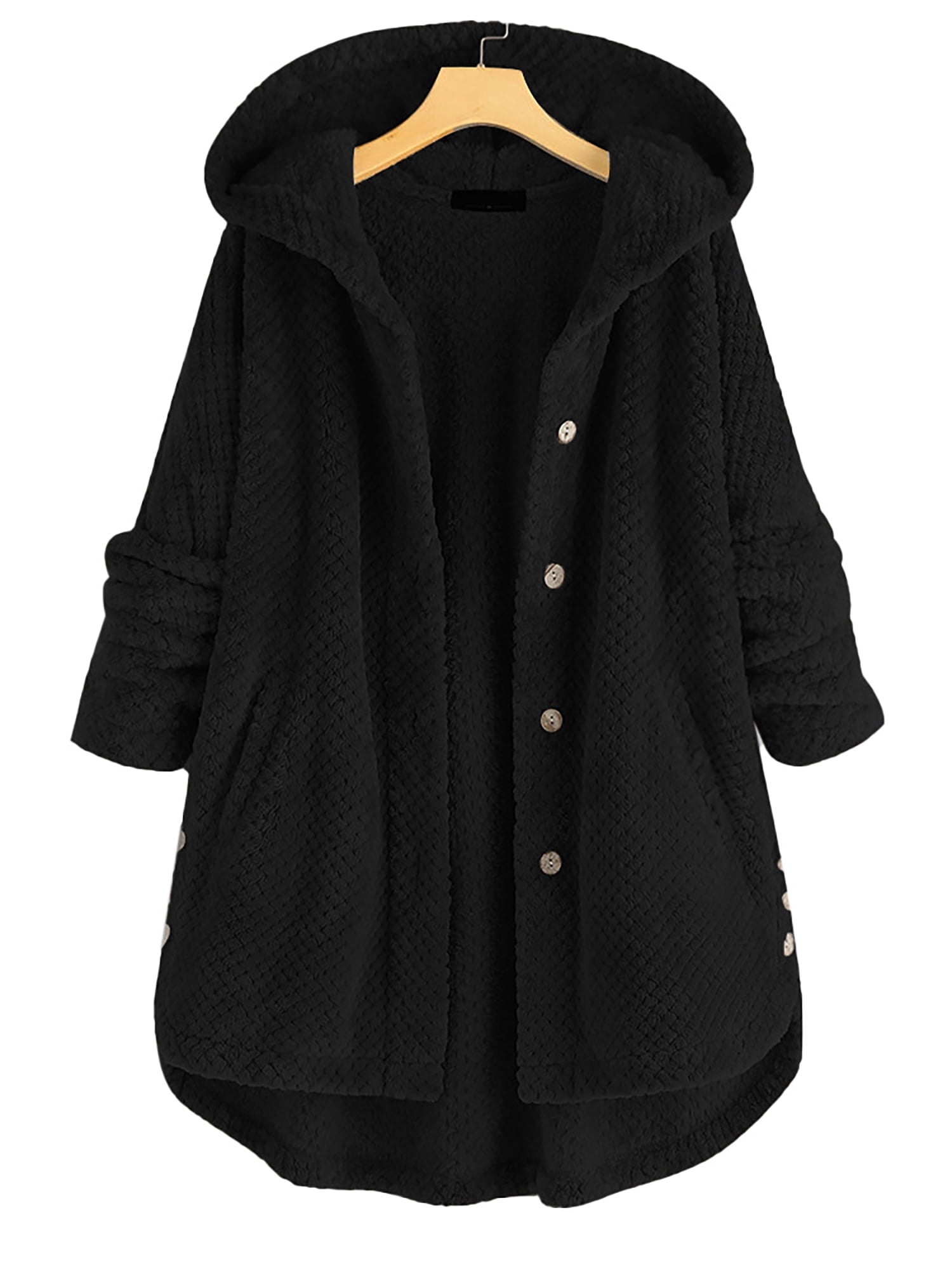 SpringTTC Women Fleece Hood Coat Buttons Sherpa Jackets Long Sleeve