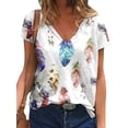 thumbnail image 1 of SpringTTC Women Floral Print V Neck Straight Baggy T-Shirts, 1 of 4