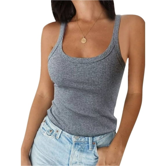 SpringTTC Women Solid Color Ribbed Basic Tank Tops