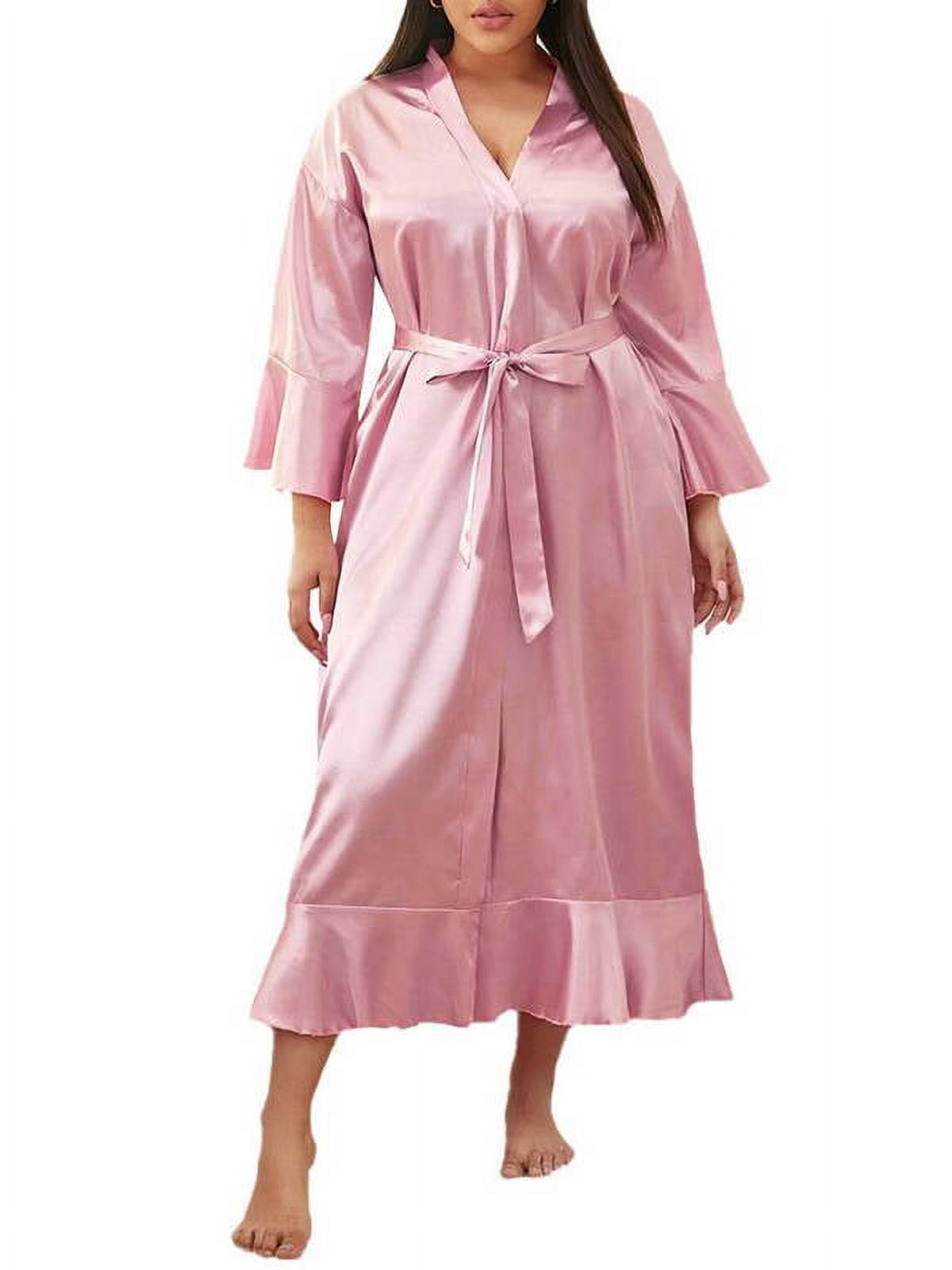 SpringTTC Women's Plus Lingerie Simulated Silk Bathrobe Sexy Robe