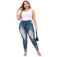 thumbnail image 1 of SpringTTC Women's Plus Size Slim Fit Hole Bagi Curve Destructed Ripped Jeans, 1 of 6
