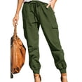 thumbnail image 1 of SpringTTC Women's Solid Cargo Trousers Casual High Waist Military Combat Loose Sports Pants, 1 of 7