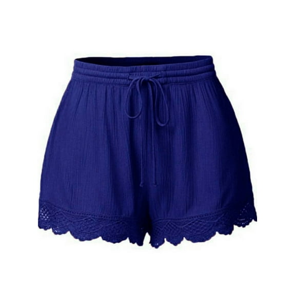 SpringTTC Women's Summer Casual Elastic Waist Drawstring Lace Loose Fit Yoga Lounge Shorts Plus Size