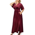 thumbnail image 1 of SpringTTC Womens Plus Size Party Cocktail Ball Gown V-Neck Short Sleeve Pleated Maxi Dresses, 1 of 4