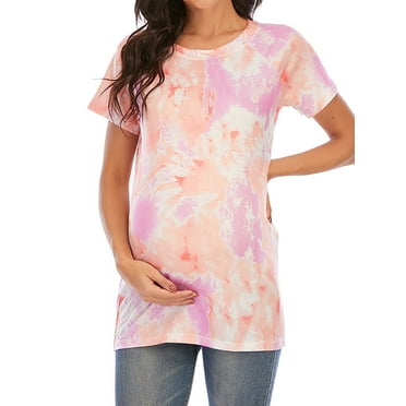 SpringTTC Womens Summer Pregnancy Tops Short Sleeve Round Neck Tie Dye Maternity T-Shirt