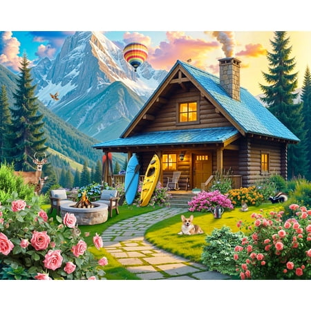 Springbok 500 Piece Mountain Cabin Retreat Jigsaw Puzzle for Adults – Poster Now Included