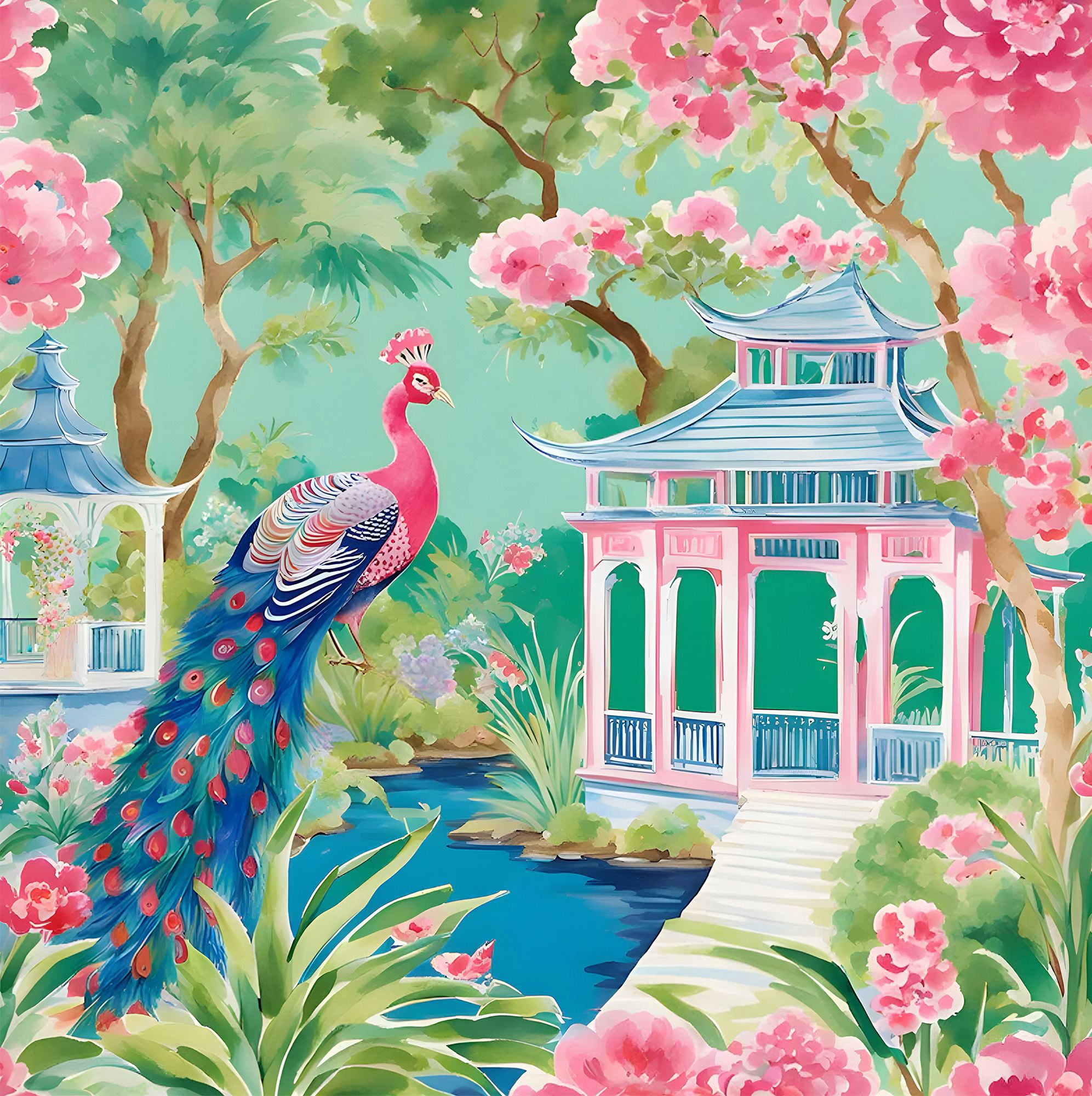 Pink Springbok Picture Springbok 500 Piece Pink Peacock Oasis Jigsaw Puzzle for Adults ...