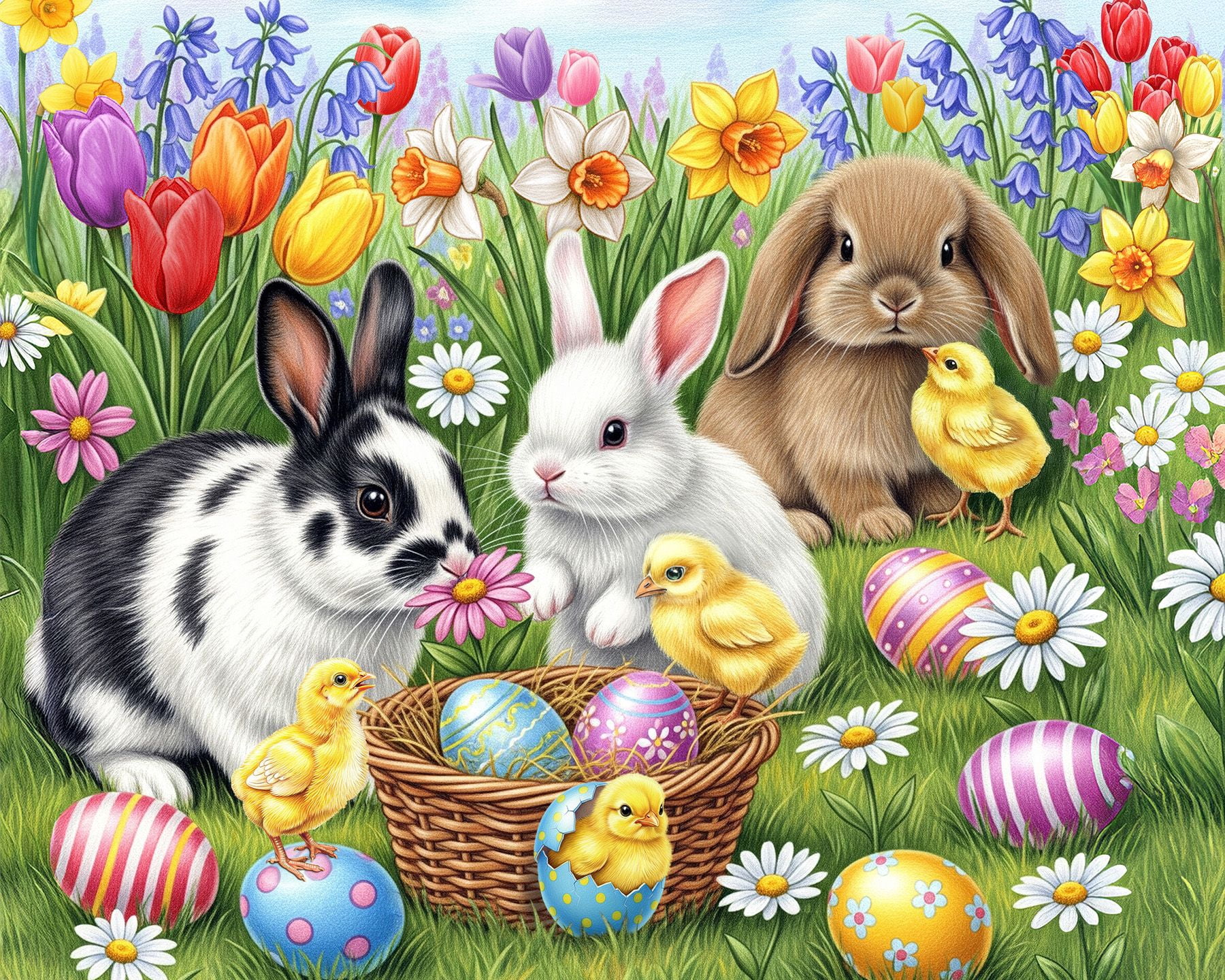 Springbok 500 Piece Three Easter Bunnies Jigsaw Puzzle +Poster