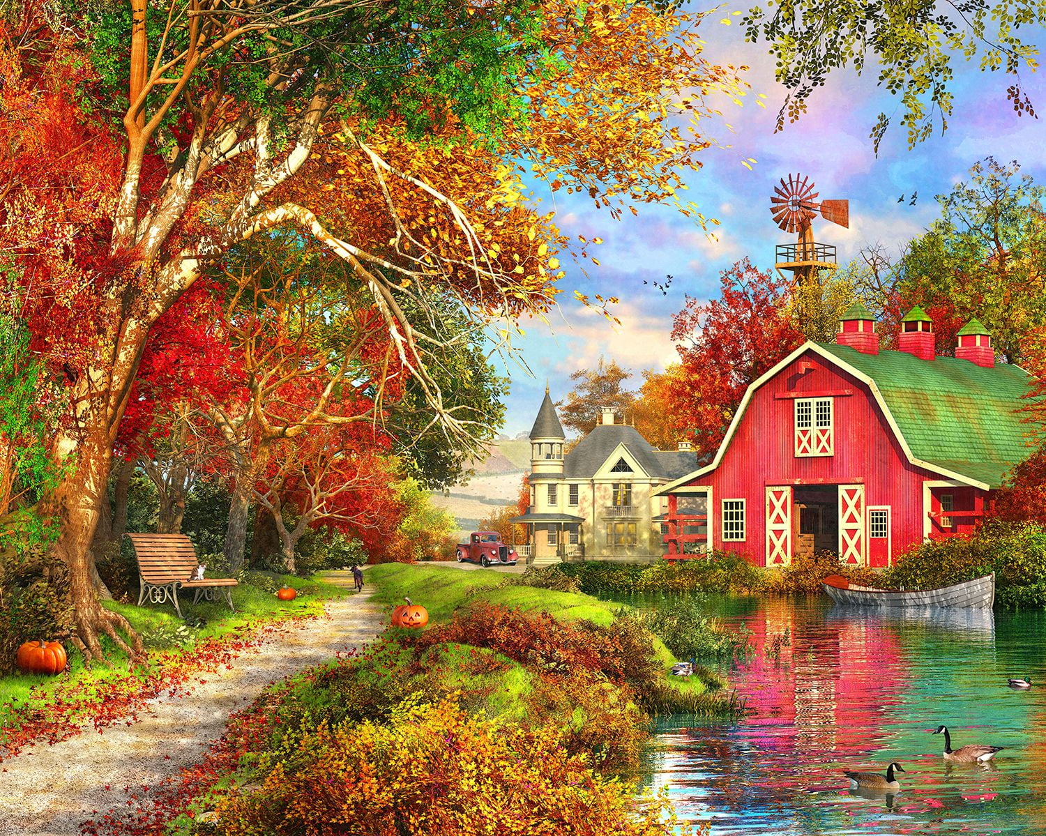 Springbok's 1000 Piece Jigsaw Puzzle Autumn Barn - Made In USA ...