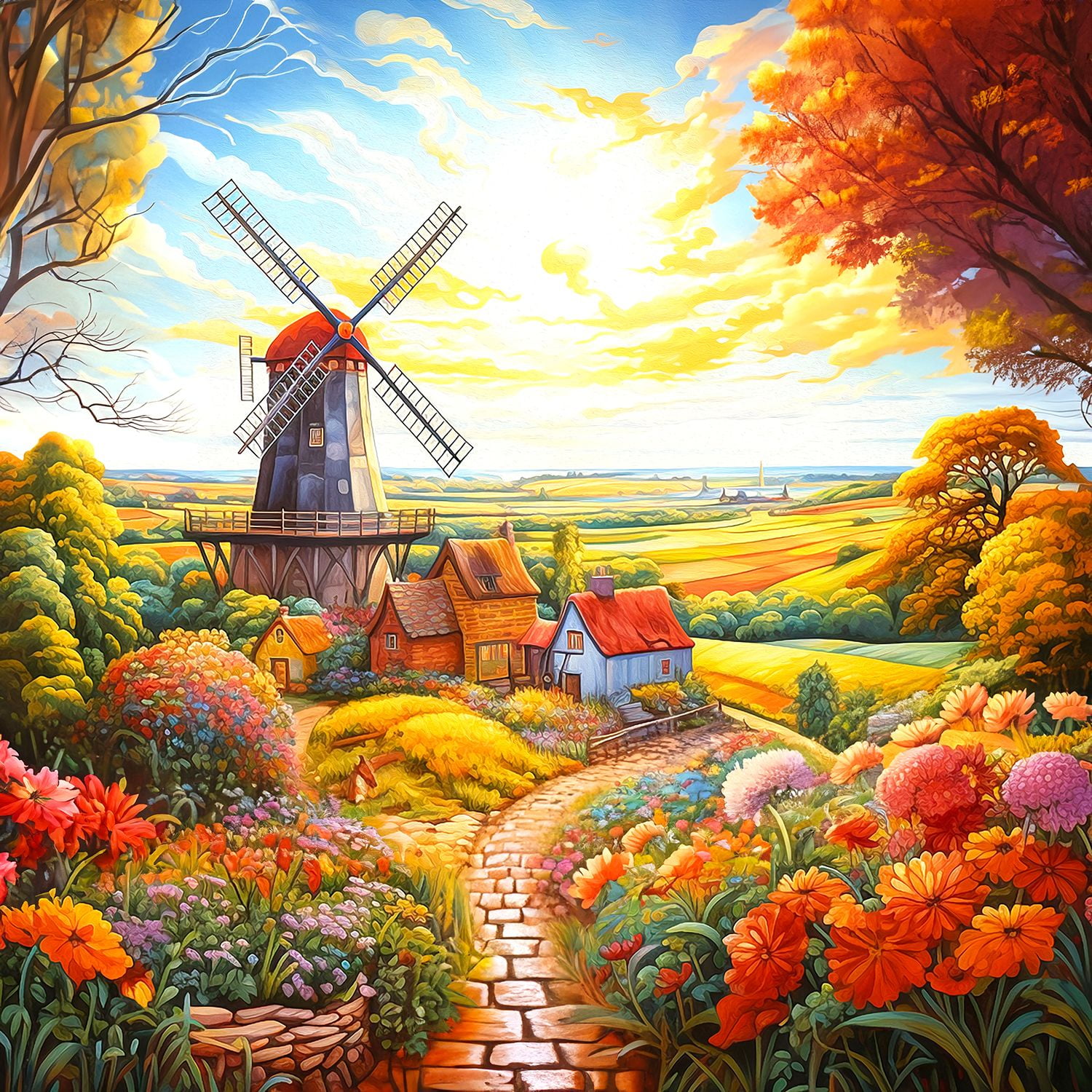 Spring Boko Springbok 500 Piece Windmill on the Farm Jigsaw Puzzle for Adults ...